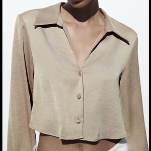 Zara crop satin shirt